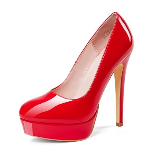 GENSHUO Dam stilett högklackade platåpatent, 14 cm (5,5 tum) sexig slip-on platåklackar domstol skor för kvinnor storlek 3,5-8,5 UK, Röd, 37.5 EU