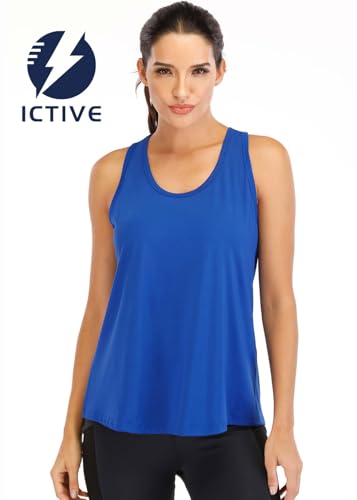 Image of ICTIVE Workout Tops for Women Loose Fit Racerback Mesh Backless Muscle Tank Running Shirts