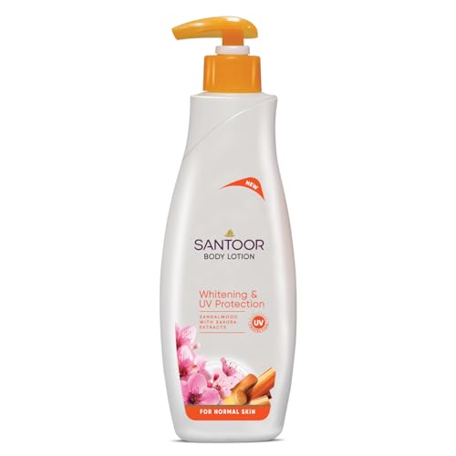 Santoor Perfumed Body Lotion with Sandalwood & Sakura Extracts for Skin Whitening & UV Protection| Deep Moisturization & Sunburn Reduction| Non-Greasy