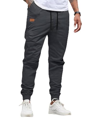 Calça cargo masculina chino joggers sarja elástica casual caminhada ao ar livre calças de moletom, Cinza escuro, G