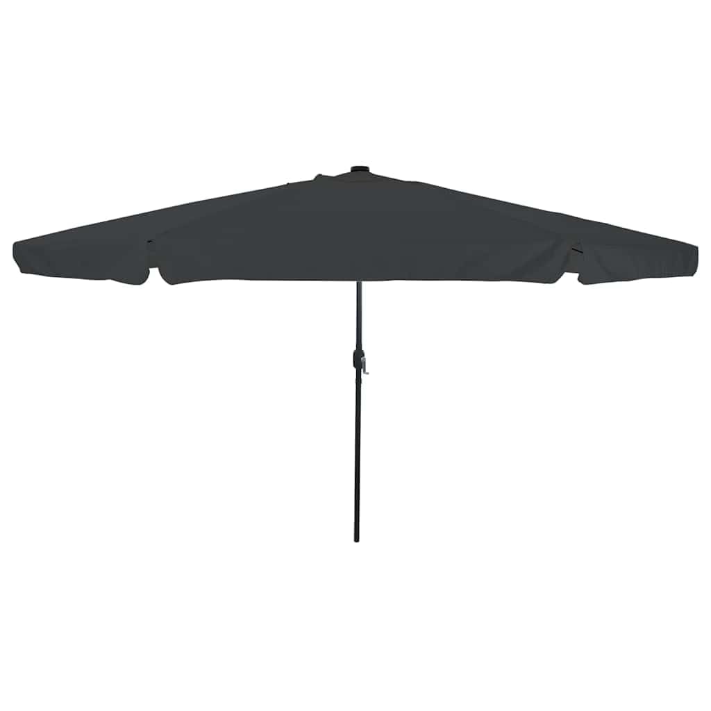 Parasol ogrodowy w kolorze piaskowym, antracytowym x x, odporny na promieniowanie UV dach poliestrowy, stabilny stelaż stalowy, możliwość pochylenia z korbą, oświetlenie LED, odporny na