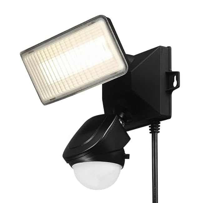GLOBE Electric 17000198 180-Degree 14W Black 1200 Lumens Plug-in Outdoor Integrated LED Flood Light Security Light, 10-Foot Cord, Outside House Lights