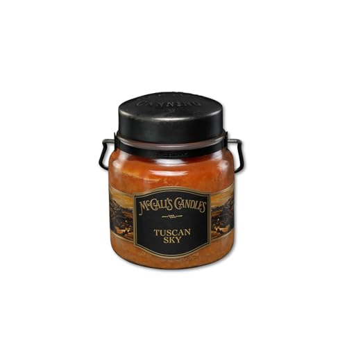 Image of McCall's Candles | Tuscan Sky | 16 oz Two-Wick Scented Candle | USA-Poured | Vintage Rustic Jar with Carrying Handle | BlackBerry, Pear Blossom & Vanilla Woods Fragrance