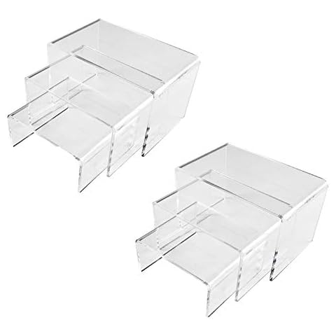 Wang-Data 6 Pcs Clear Acrylic Display Risers Jewelry Risers, Rectangle Stands Shelf for Display, 3" 4" 5" Clear Step Stand Riser Set Cover