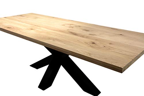 IDEA Table de sejour en chêne Massif Tronc d'arbre 240 x 100 cm avec Pied Central en Metal Camila