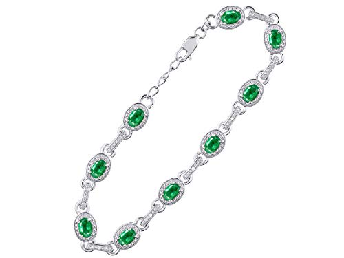 Rylos Bracelets For Women 925 Sterling Silver Tennis Bracelet Gemstones & Halo Of Diamonds Adjustable To Fit 7"-8" Wrist, 9 Gorgeous 6X4Mm Emerald Jewelry For Women Friendship Bracelets #TOP2