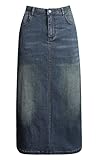 Long Denim Skirt for Women Casual Straight Denim Maxi Skirt Stretch High Waisted Jean Skirt with Pocket Vintage Blue Size 18