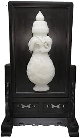 Antique Ornaments Treasured Blood Ebony Wood is Handmade, Carved and Inlaid with Old White Jade Screen, Fine Craftsmanship, Height 46Cm Figurines Ornaments Gifts Art Crafts Chinese Antiques