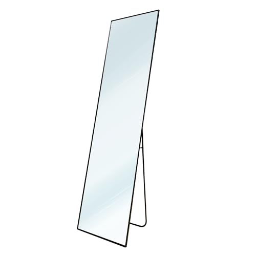 Nyana Espejo de Pie Metálico Metal Square Edge 150x40 o 160x50 cm Home | Marco Metálico Negro | Diseño Edge con Bordes Finos | Soporte de Pie y Sistema de Colgado (150x40 cm)