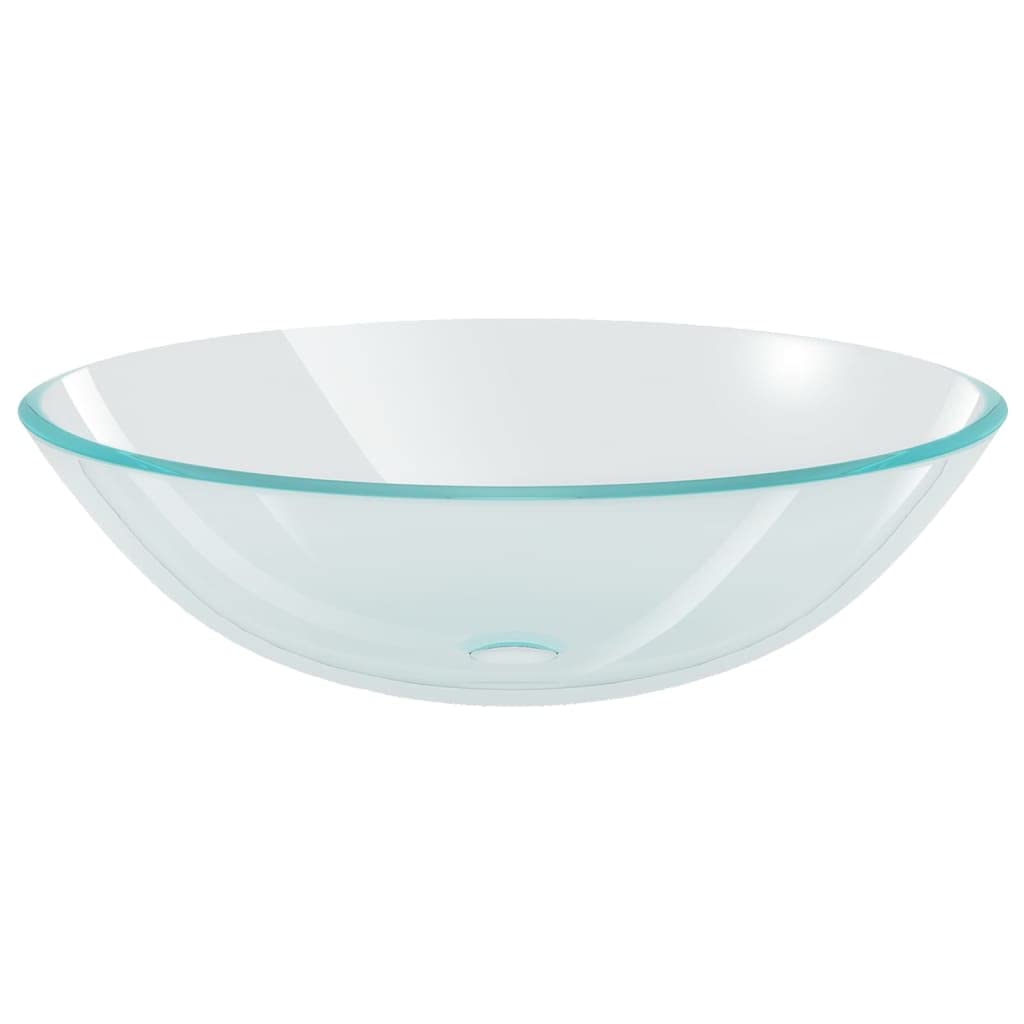 Umywalka ze szkła hartowanego z kranem i zestawem odpływowym push, okrągła umywalka nasadowa o średnicy 42 cm, bateria jednouchwytowa, zajmuje mało miejsca, łatwa w utrzymaniu, do łazienki