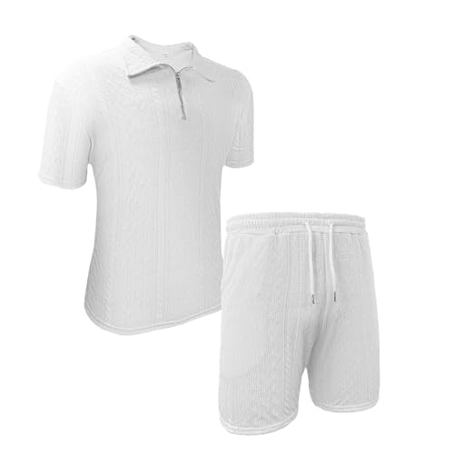 Mens 2 Piece Short Sets Summer 2025 - Zip Polo & Elastic Waist Shorts, Breathe Comfortable Tracksuit with Pockets3