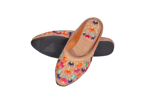 Image of Women's Hand Embroidered Ethnic Juttis | Multicolour Floral Design | Traditional Slip-On Flats