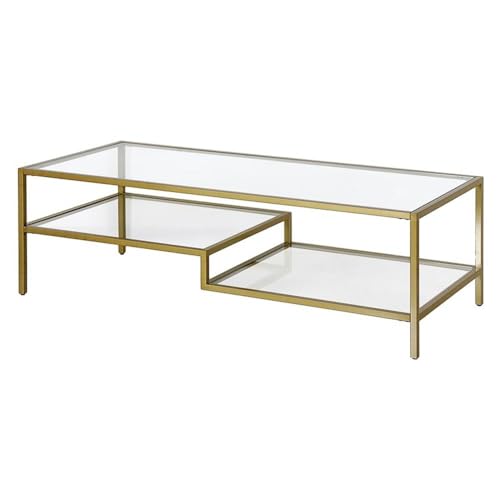 Henn&Hart 54" Wide Rectangular Coffee Table in Brass, Modern coffee tables for living room, studio apartment essentials