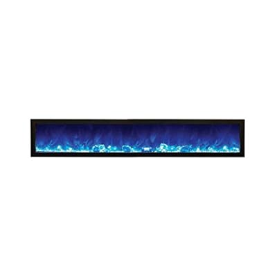 Amantii Panorama Series Slim Built-in Outdoor Electric Fireplace with Black Steel Surround (BI-88-SLIM-PAN-COV-88), 88-Inch