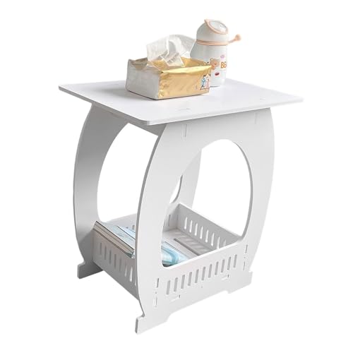 KERALI Mesita de noche blanca, 15.7 x 14.1 pulgadas, mesa auxiliar pequeña con almacenamiento, mesa auxiliar resistente para espacios pequeños, elegante mesa de café, mesa blanca pequeña para sala de