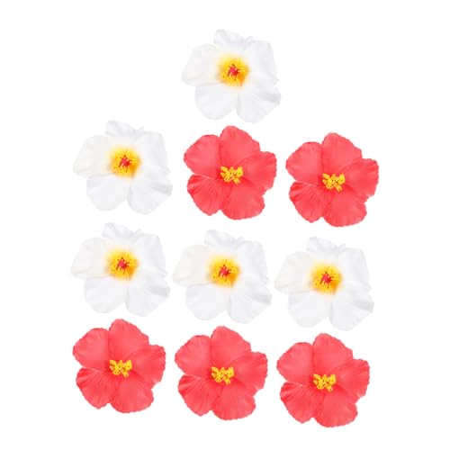 ROMISBABA Flores Artificiales Hawaianas 10 Piezas para Decoración de Fiesta Luau, Flores Tropicales Rojas y Blancas Realistas para Eventos y Decoración del Hogar