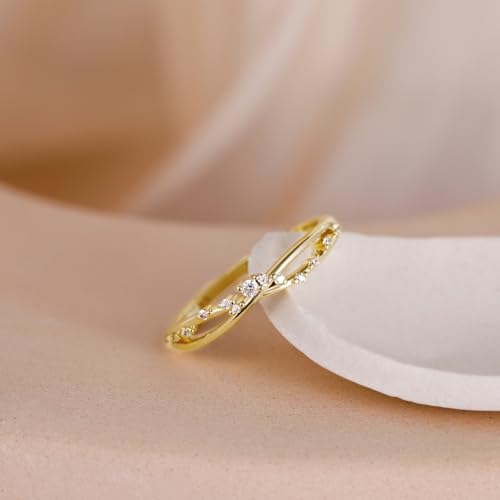 Mamelody 14K Gold Plated Wedding Band for Women CZ Twisted Rope Dainty Stackable Statement Engagement Promise Rings for Her Sizes 4-103