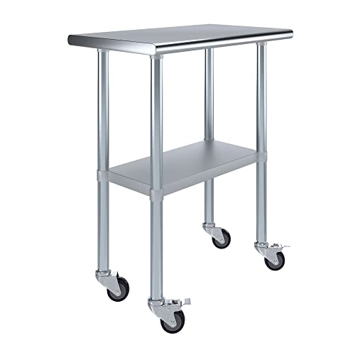 Image of AmGood 30 inch Long x 18 inch Deep Stainless Steel Table with Casters