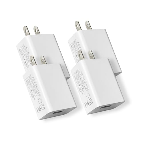 4 Pack 5V 2A USB A Travel Charger Block for iPad, Google Nexus, Phone 13 12 11 Pro Max SE XS XR X 8 7 6 6S Plus, Kindle,Samsung A25 A23 S22S23 FE A53 A15 A13,LG,HTC,Moto Android Brick Charging Cord