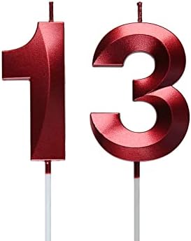 Red 13th Birthday Candles, Number 13 Cake Topper for Birthday Decorations Party Decoration