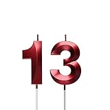 Red 13th Birthday Candles, Number 13 Cake Topper for Birthday Decorations Party Decoration