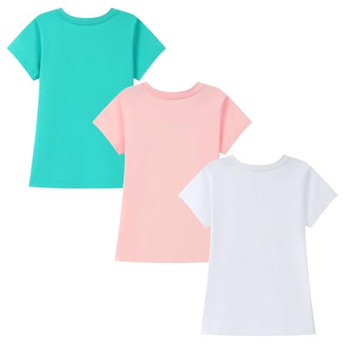Image of HILEELANG Girl Short Sleeve Tee Shirts Cotton Casual Summer Graphic Tops T-Shirts Multipack