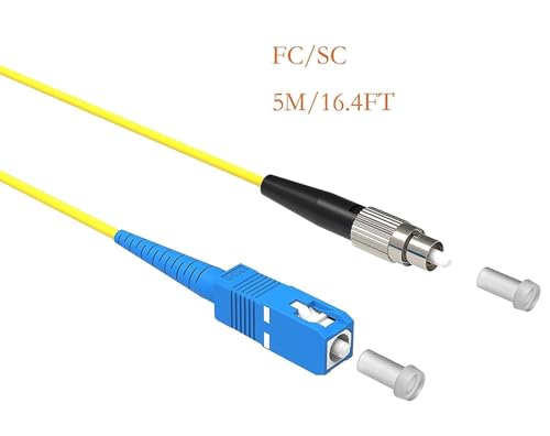 Image of Madhabi 3M SC to FC Singlemode Fiber Optic Patch Cord - Simplex 9 /125m Jumper Cable with Yellow Jacket, High-Speed Data Transmission and Internet Connectivity for Network, Router and Telecom Devices