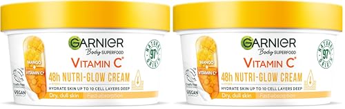 Image of Garnier Body Superfood, Nutri Glow Body Cream, Vitamin C & Mango, for Dry & Dull Skin, Brightening & Glowing, Nourishing & Fast Absorbing, Vegan Formula, Approved by Cruelty Free International, 300ml