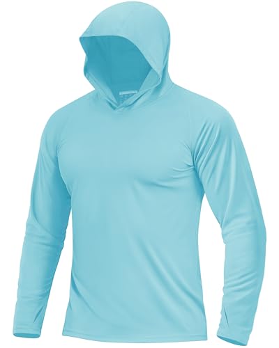 Boladeci Sun Hoodie Mens Fishing Hoodies SPF Shirts UV Protection Clothing Long Sleeve Summer Rash Guard Tops Swim Fishing Gear Lake Blue L product image