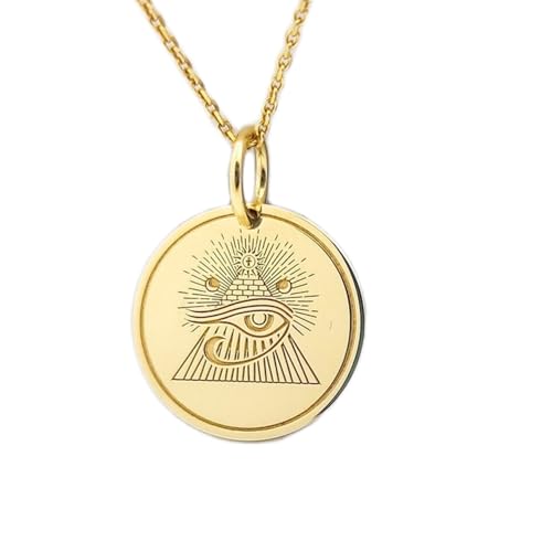 Collier troisième œil unisexe médaille gravée 24mm chaîne argent plaqué or LKBEADS