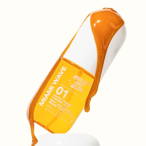 Image of HOLLER AND GLOW Miami Wave Salted Caramel Body & Hair Mist, Body Spray For Women, Hair Perfume For Women, Sweet Coconut, Vanilla Scented, Warm & Sweet, Travel Sized, 3.38 Fl Oz