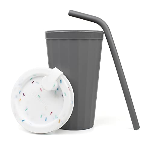 Gobelet avec couvercle et paille de 16 onces - Gobelet réutilisable - Gobelet mat de qualité alimentaire - Incassable, durable, sans BPA (gris foncé) Cover