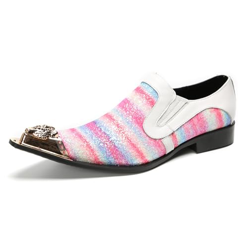 Mens Dress Shoes, Oxford Shoes Pink Leather Shoes Casual Business Slip on Formal, Genuine Leather Large Size Low Top Metal Toe Groom Wedding Shoes, 47 EU,Pink