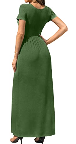 Image of DB MOON Womens 2026 Summer Maxi Dresses Casual Short Sleeve Empire Waist Spring Long Dress with Pockets