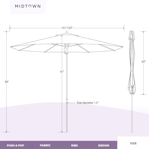 Image of Midtown Umbrellas Push and Pop - 10 Ft Patio Umbrella, Canvas Navy Canopy