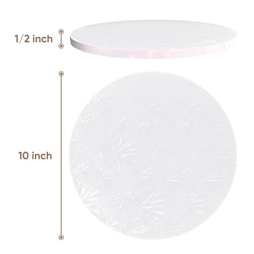 Cakebon Round Cake Boards - Sturdy 1/2 Thick Drums - 10 Inch Professional Fully Wrapped Edges White 1-Pack