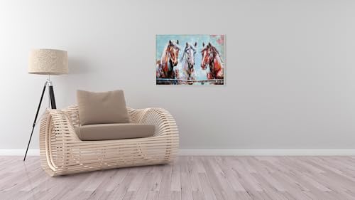 Image of Yihui Arts Colorful Horse Paintings - Large Contemporary Brown Animal Canvas Wall Art for Farmhouse Living Room, Bedroom, Bathroom Decor