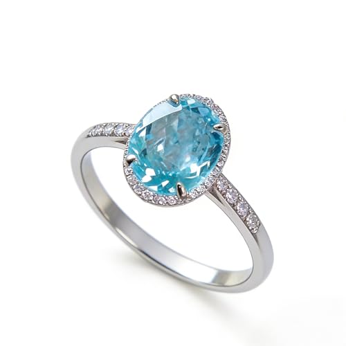 Fashion Shiny Half Full Diamond Large Carat Oval Cut Blue Aquamarine Birthstone Ring CZ Diamond Eternity Engagement Wedding Band Ring Promise Ring Cocktail Party Ring for Women ST.382 (9)