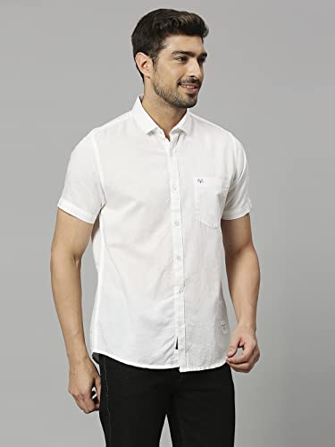 Image of Thomas Scott Men's | Solid | Half Sleeve | Slim Fit | Linen Blend | Spread Collar | Casual Shirt
