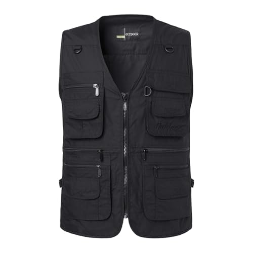 NATHGAM Men's Slim Fit Vest Utility Cargo Sleeveless Jacket Comfy Cotton Outdoor Fishing Photograpy Vest with Zipper Pockets