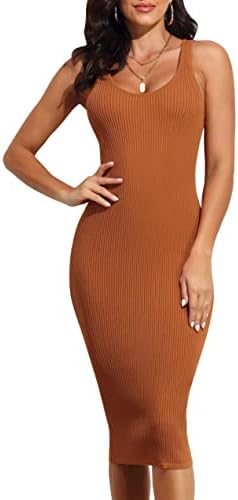 Women's Ribbed Tank Bodycon Dress Sleeveless Scoop Neck Midi Club...