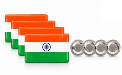 Image of Indian Flag Magnetic Brooch For Men, Women, Kid (Pack Of 4), Metal Tricolour Magnet Pin Rectangle Flag Badge For Suits, Blazers, Sarees, Kurtas, Shirts, Independence Day & Republic Day