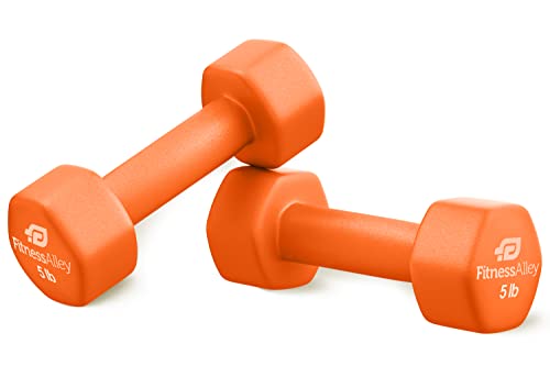 Fitness Alley Neoprene Coated 5Lb Workout Dumbbells Set Of 2 – Anti Roll, Non Slip With Smooth Grip Fitness & Exercise Dumbbells – Hexagon Shaped Hand Weights For Women & Men – Best Choice For Gyms & Home Use #TOP1