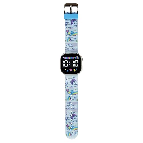 accutime cinnamoroll kids watch  led display square case adjustable plastic strap collectible tin  perfect for girls who love cute characters