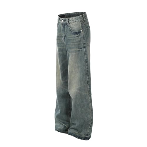 Jeans Pants Trousers Denim Trendy Street Washed Blue Retro Grinding Fading Loose Straight Leg for Men3