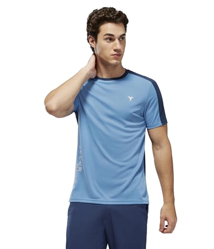 Image of TECHNOSPORT Men's Slim Fit Color Block T-Shirt, Technocool Quick Dry Anti-Microbial Short Sleeve Sports Tee for Gym, Running, Training & Everyday Wear