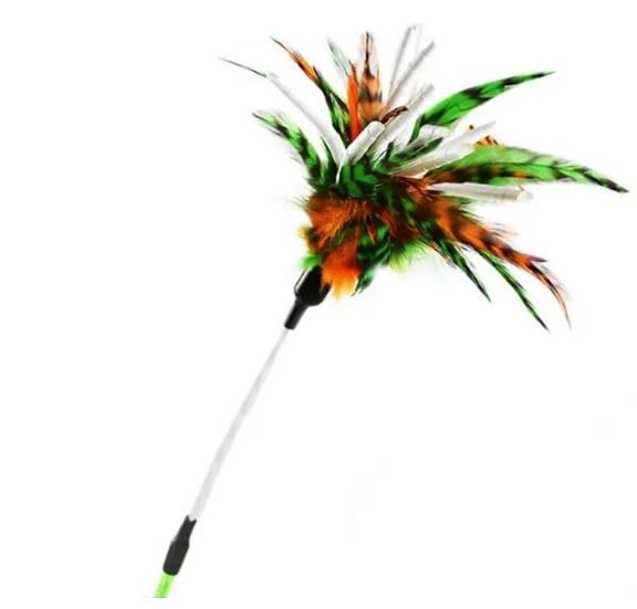 Kats'N Us Cat Feather Crinkle Teaser Cat Toy Teaser Wand (Green)