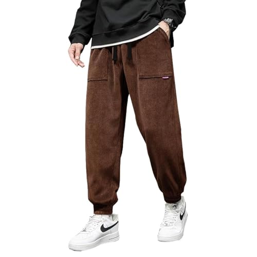WZIKAI Herren-Cordhose, elastische Taille, Kordelzug, konisch, Jogginghose, lässig, lang, modische Hose mit Taschen, Braun, Mittel WZIKAI Herren-Cordhose, elastische Taille, Kordelzug, konisch, Jogginghose, lässig, lang, modische Hose mit Taschen, Braun, Mittel
