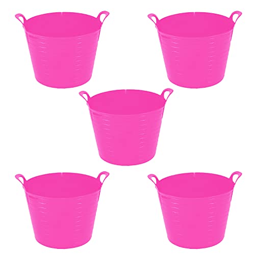 Image of 40L/42L Litre Large Robust Flexi Tubs Multipurpose Flexible Rubber Storage Container Buckets Garden Trugs Laundry Basket Polyethylene Flex Tub For Home Gardening Toys -Made in UK (Set of 5, Pink)