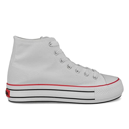 PAYMA - Zapatillas Bambas Botas de Lona Mujer. Puntera de Goma. Playeras de Deporte Casual y Caminar. Color: Blanco Altas...